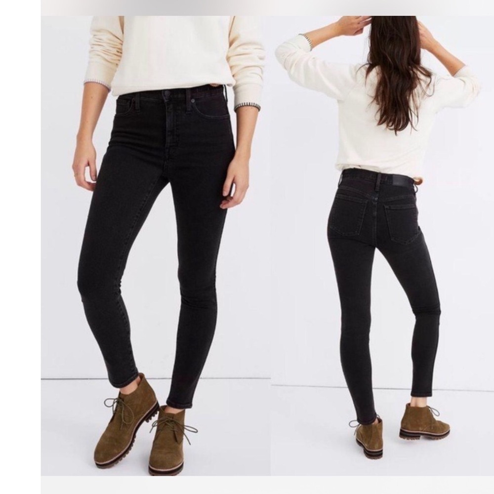 Madewell 10 High-Rise Skinny Jeans Black Faded Denim 32P